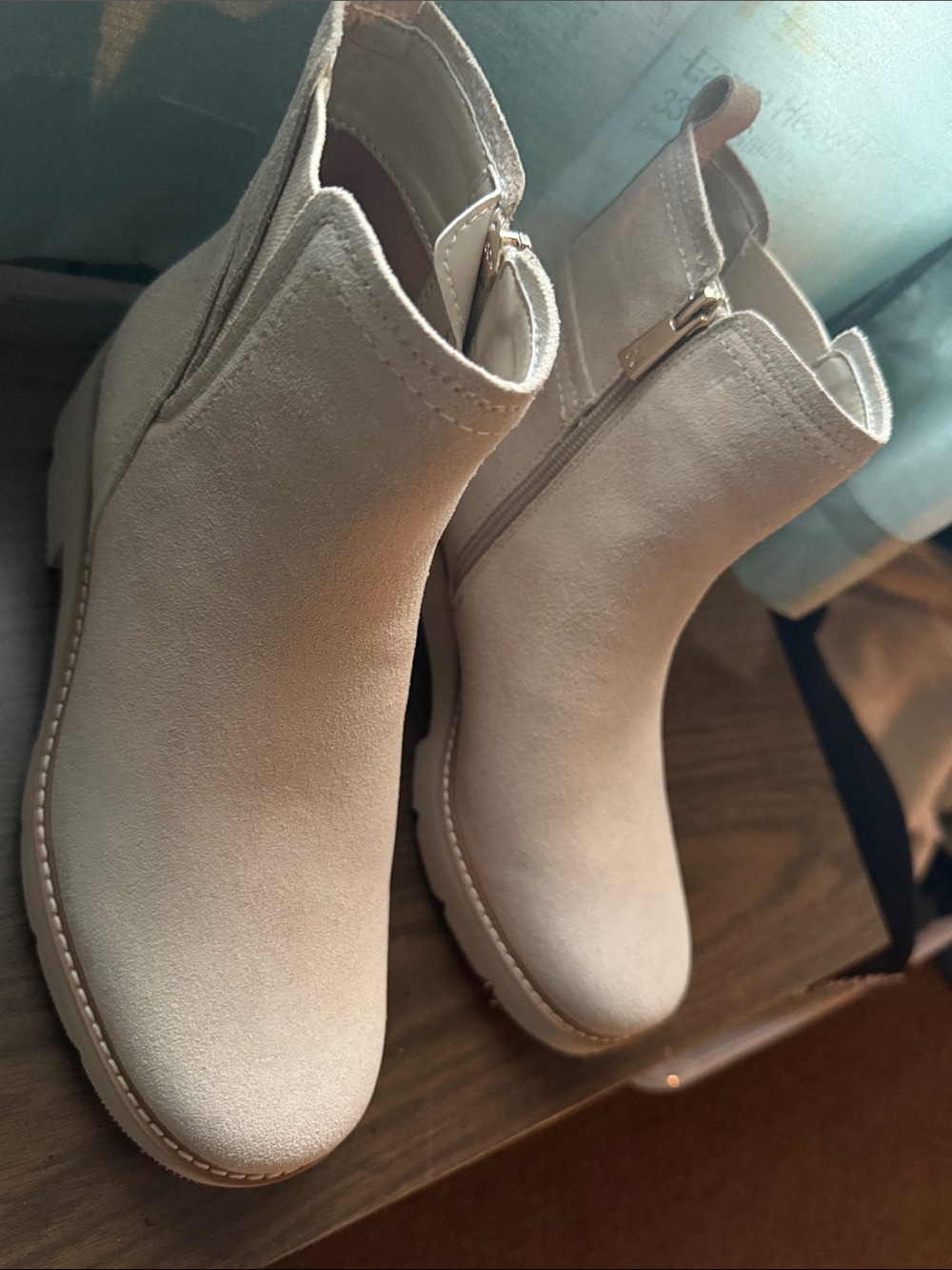 Naturalizer Cream Suede Ankle Booties with Side Zip